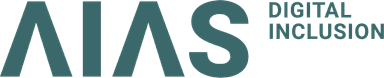 Ein blaugrünes Logo in Druckbuchstaben - AIAS Digital Inclusion